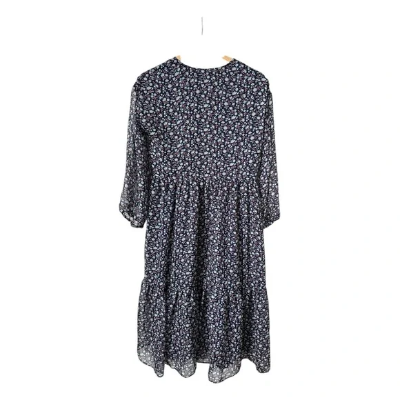 Madewell Tie-Waist Midi Dress in Harvest Vine Deep Navy Floral V- Size Small - Picture 10 of 16